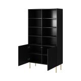 Libreria Nero oro un Ripiano Piedini oro 100x42x177h cm, 2 Ante - Maierato