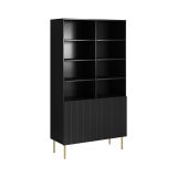 Libreria Nero oro un Ripiano Piedini oro 100x42x177h cm, 2 Ante - Maierato