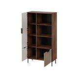 Libreria Odivelas, Mobile portalibri con vani aperti e tre ante, Design moderno e minimale, 165x42 h90 cm, Noce e Beige