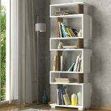 Libreria Panopea, Scaffale da ufficio, Mobile portalibri, Biblioteca, 60x20h165 cm, Bianco e Noce