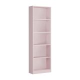Libreria Pomona, Mobile portalibri alta a 5 ripiani, Scaffale da ufficio o cameretta, Scaffale moderno con scomparti, 52x25h180 cm, Rosa