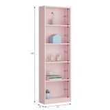 Libreria Pomona, Mobile portalibri alta a 5 ripiani, Scaffale da ufficio o cameretta, Scaffale moderno con scomparti, 52x25h180 cm, Rosa
