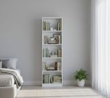 Libreria Pomona, Mobile portalibri alta a 5 ripiani, Scaffale da ufficio o cameretta, Scaffale moderno con scomparti, 52x25h80 cm, Bianco