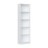 Libreria Pomona, Mobile portalibri alta a 5 ripiani, Scaffale da ufficio o cameretta, Scaffale moderno con scomparti, 52x25h80 cm, Bianco