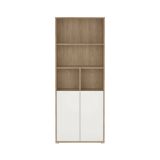 Libreria Rosalie, Scaffale da ufficio, Mobile portalibri, Biblioteca, 34x80 h205 cm, Rovere e Bianco