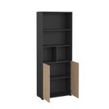 Libreria Rosalie, Scaffale da ufficio, Mobile portalibri, Biblioteca, 34x80 h205 cm, Rovere e Grigio