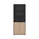 Libreria Rosalie, Scaffale da ufficio, Mobile portalibri, Biblioteca, 34x80 h205 cm, Rovere e Grigio