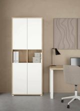 Libreria Roseline, Scaffale da ufficio, Mobile portalibri, Biblioteca, 34x80 h205 cm, Rovere e Bianco