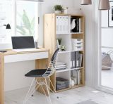 Libreria Sacramento, Mobile portalibri reversibile con 8 scomparti, Mobile Porta tv multiposizione, 72x33h137 cm, Rovere effetto nodi e Bianco