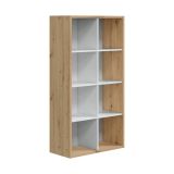 Libreria Sacramento, Mobile portalibri reversibile con 8 scomparti, Mobile Porta tv multiposizione, 72x33h137 cm, Rovere effetto nodi e Bianco