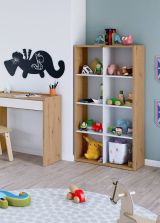 Libreria Sacramento, Mobile portalibri reversibile con 8 scomparti, Mobile Porta tv multiposizione, 72x33h137 cm, Rovere effetto nodi e Bianco