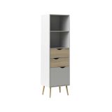 Libreria Sandrine, Scaffale da ufficio, Mobile portalibri, Biblioteca, 50x39 h171 cm, Bianco e Quercia