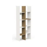 Libreria Saone, Scaffale da ufficio, Mobile portalibri, Biblioteca, 76x33 h183 cm, Rovere e Bianco