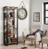 Libreria Sol, Scaffale da ufficio, Mobile portalibri, Biblioteca, Quercia e Nero, 60x35h180 cm