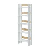 Libreria Warwick, Scaffale da ufficio a 5 ripiani, Mobile portalibri, Biblioteca, 57x27h170 cm, Bianco lucido e Rovere
