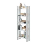 Libreria Warwick, Scaffale da ufficio a 5 ripiani, Mobile portalibri, Biblioteca, 57x27h170 cm, Bianco lucido e Rovere