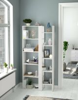 Libreria Waukegan, Scaffale da ufficio a 11 ripiani, Mobile portalibri, Biblioteca, 78x25h162 cm, Bianco lucido