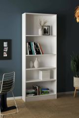 Libreria Zelie, Scaffale da ufficio, Mobile portalibri, Biblioteca, 79x27 h203 cm, Bianco
