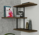 Mensola Almaz, Scaffale, Ripiano a muro, Scaffalatura multiuso, 45x20h47 cm, Noce e Nero