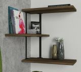 Mensola Almaz, Scaffale, Ripiano a muro, Scaffalatura multiuso, 45x20h47 cm, Noce e Nero