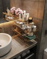 Mensola Bekka, Scaffale, Ripiano a muro, Scaffalatura multiuso, 15x42 h19 cm, Oro e Marrone