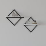 Mensola Bianco Nero 2 Ripiani set da 2 Mensole 42x15x42h cm, Colore Struttura Nero - Mordano