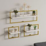 Mensola Bianco oro 3 Ripiani set da 3 80x20x30h cm, Colore Struttura oro - Gerano