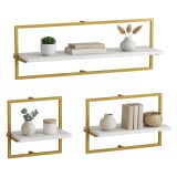 Mensola Bianco oro 3 Ripiani set da 3 80x20x30h cm, Colore Struttura oro - Gerano