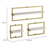Mensola Bianco oro 3 Ripiani set da 3 80x20x30h cm, Colore Struttura oro - Gerano