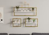 Mensola Bianco oro 3 Ripiani set da 3 80x20x30h cm, Colore Struttura oro - Gerano