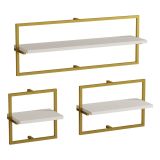 Mensola Bianco oro 3 Ripiani set da 3 80x20x30h cm, Colore Struttura oro - Gerano