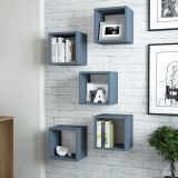 Mensola blu Ardesia 5 Ripiani Modulabile, set da 5 Mensole 30x30x24h cm, Sfumatura Colore Struttura Ardesia - Gianico