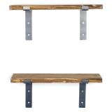 Mensola Marrone Naturale Nero 2 Ripiani in Legno di Abete, Fatto a Mano 40x14x16h cm, Colore Struttura Nero - Trontano