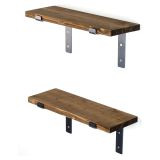 Mensola Marrone Naturale Nero 2 Ripiani in Legno di Abete, Fatto a Mano 40x14x16h cm, Colore Struttura Nero - Trontano