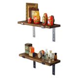 Mensola Marrone Naturale Nero 2 Ripiani in Legno di Abete, Fatto a Mano, set da 2 40x14x16h cm, Colore Struttura Nero - Rende