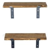 Mensola Marrone Naturale Nero 2 Ripiani in Legno di Abete, Fatto a Mano, set da 2 40x14x16h cm, Colore Struttura Nero - Rende