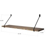 Mensola Marrone Naturale Nero un Ripiano in Legno di Abete 60x14x20h cm, Colore Struttura Nero - Dovadola