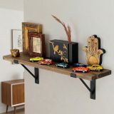 Mensola Marrone Naturale Nero un Ripiano in Legno di Abete, Fatto a Mano 60x14x16h cm, Colore Struttura Nero - Favara