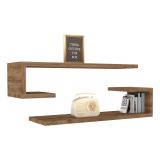 Mensola Marrone Noce 2 Ripiani set da 2 Mensole 60x20x15h cm, Sfumatura Colore Struttura Noce - Siligo