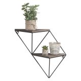 Mensola Marrone Noce Nero 2 Ripiani in Legno di Abete 33x13x30h cm, Colore Struttura Nero - Cassola