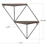 Mensola Marrone Noce Nero 2 Ripiani in Legno di Abete 33x13x30h cm, Colore Struttura Nero - Cassola