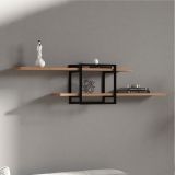 Mensola Marrone Rovere Nero 2 Ripiani Colore Struttura Nero 120x18x30h cm, Sfumatura Colore Struttura Rovere - Tuili