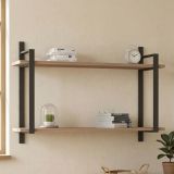 Mensola Marrone Rovere Nero 2 Ripiani Colore Struttura Nero 90x22x60h cm, Sfumatura Colore Struttura Rovere - Pralungo