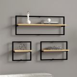 Mensola Marrone Rovere Nero 3 Ripiani set da 3 Mensole 80x20x30h cm, Colore Struttura Nero - Gandosso