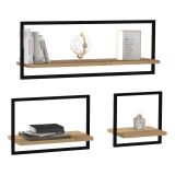 Mensola Marrone Rovere Nero 3 Ripiani set da 3 Mensole 80x20x30h cm, Colore Struttura Nero - Gandosso