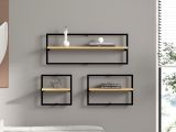 Mensola Marrone Rovere Nero 3 Ripiani set da 3 Mensole 80x20x30h cm, Colore Struttura Nero - Gandosso