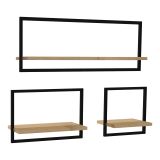 Mensola Marrone Rovere Nero 3 Ripiani set da 3 Mensole 80x20x30h cm, Colore Struttura Nero - Gandosso