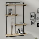 Mensola Marrone Rovere Nero 4 Ripiani Colore Struttura Nero 70x15x120h cm, Materiale Struttura in Metallo - Oderzo