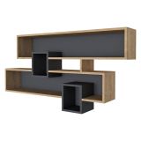 Mensola Marrone Rovere Nero Antracite 4 Ripiani Colore Struttura Nero 120x22x72h cm, Sfumatura Colore Struttura Rovere - Zerfaliu