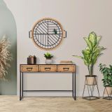 Mensola Marrone Rovere Nero un Ripiano Cornice in Rattan Intrecciato 73x18x65h cm, Sfumatura Colore Struttura Rovere - Homer